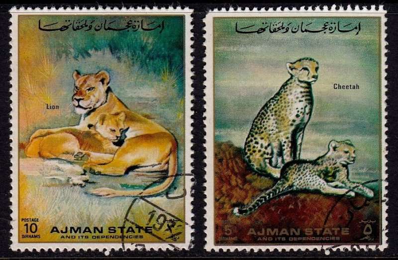 United Arab Emirates,Ajman,Lion and Cheetah,1972,MNH,CTO