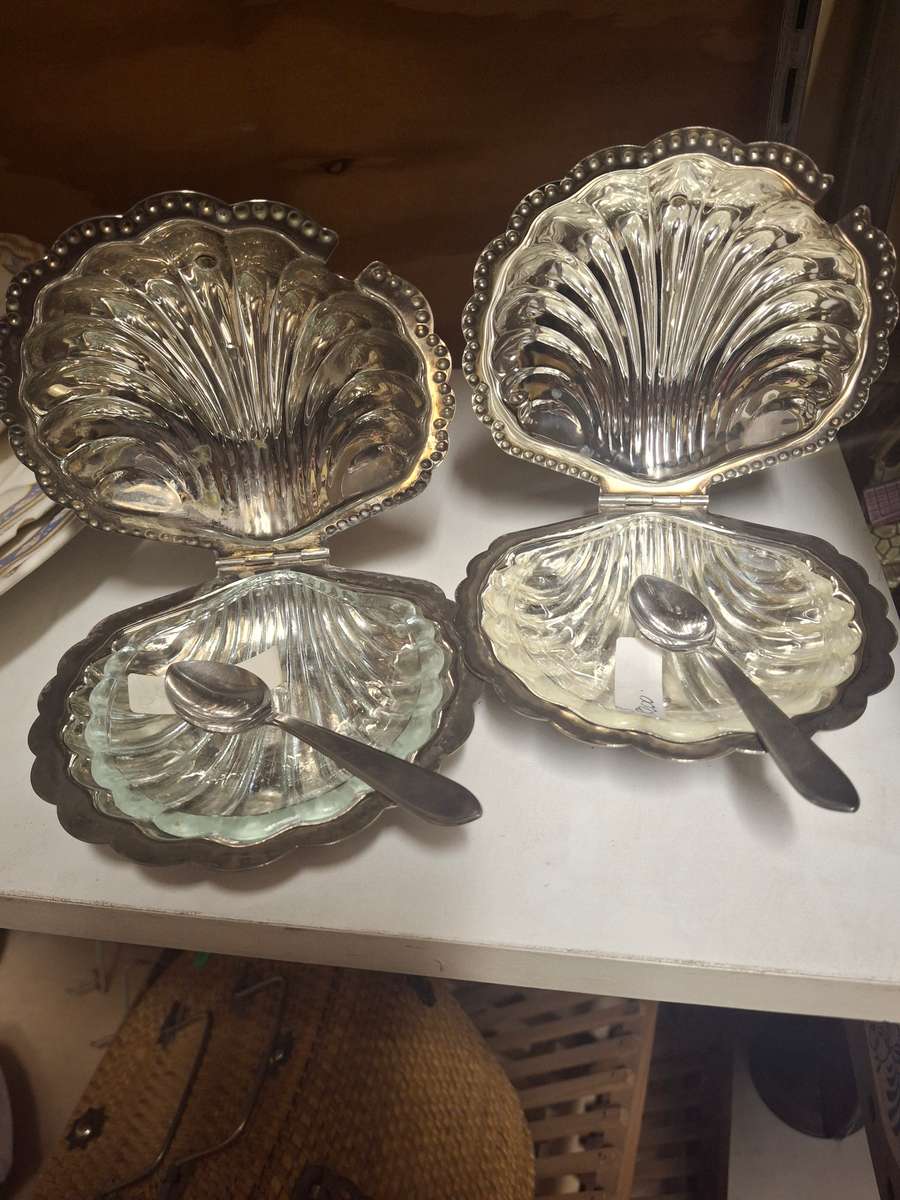 Two chrome plated butter dishes