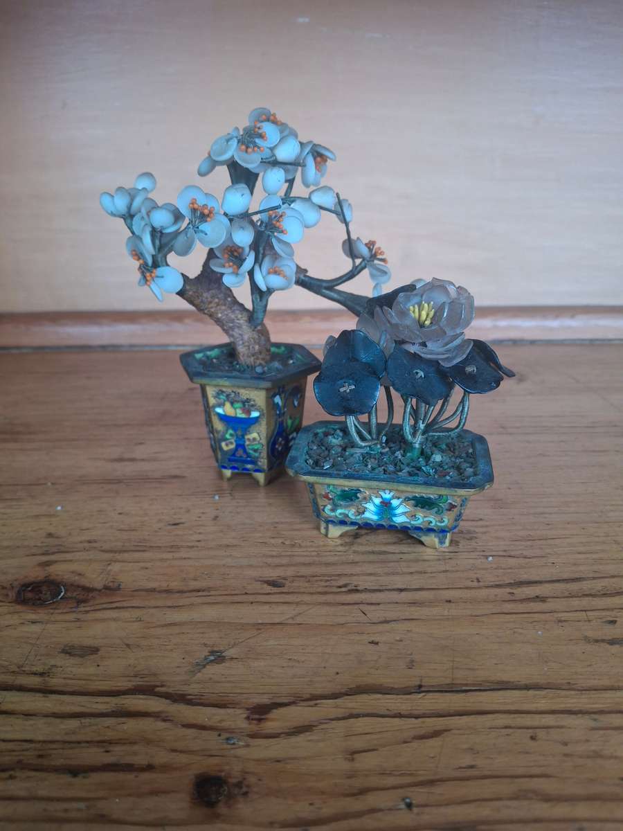Two chiense trees with cloisonne pots