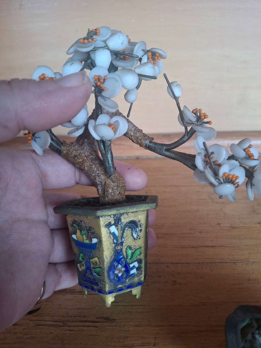 Two chiense trees with cloisonne pots