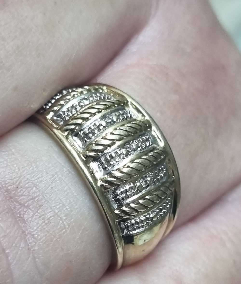 9ct Yellow and White Gold Wide Band Diamond Ring