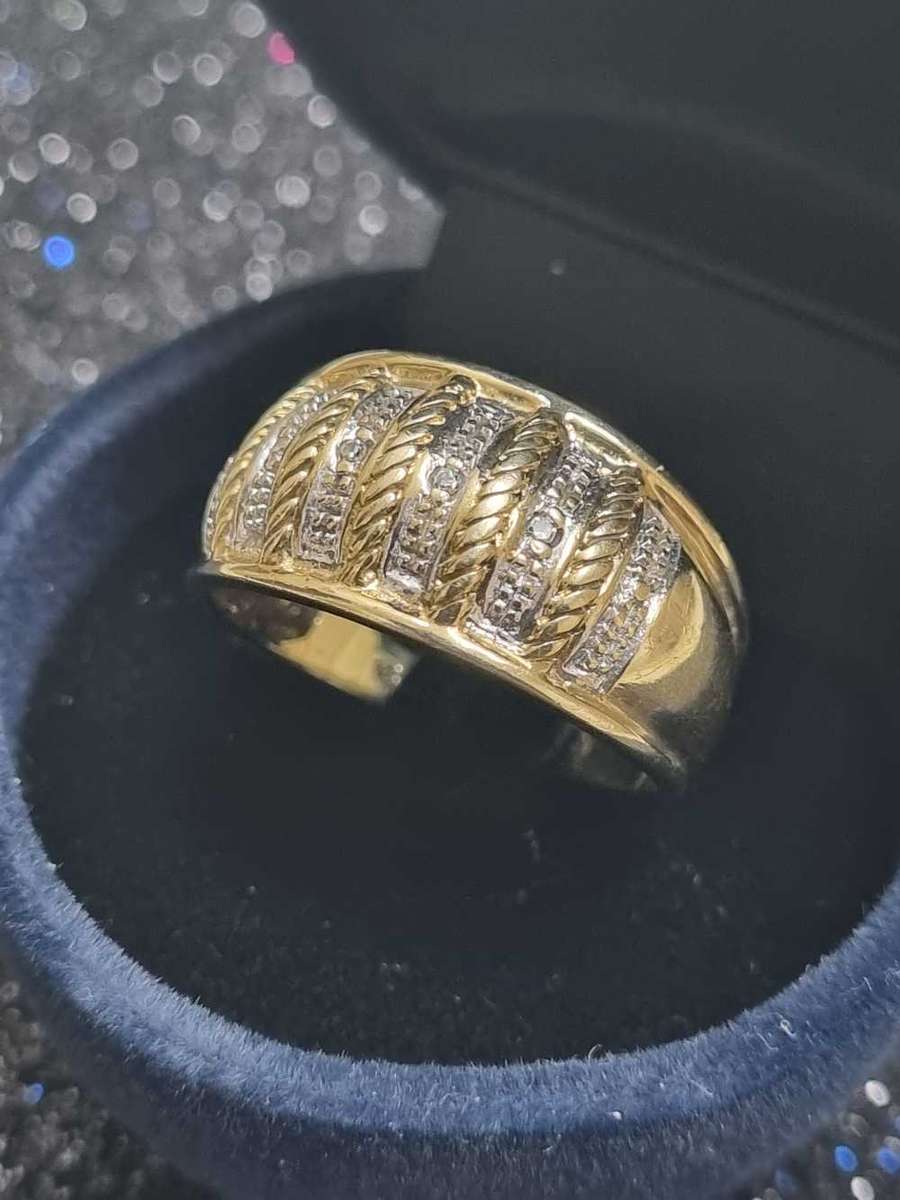 9ct Yellow and White Gold Wide Band Diamond Ring