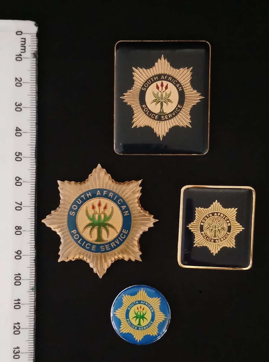 SOUTH AFRICAN POLICE BADGES   ( 3 BRASS + 1 METAL )                 L280