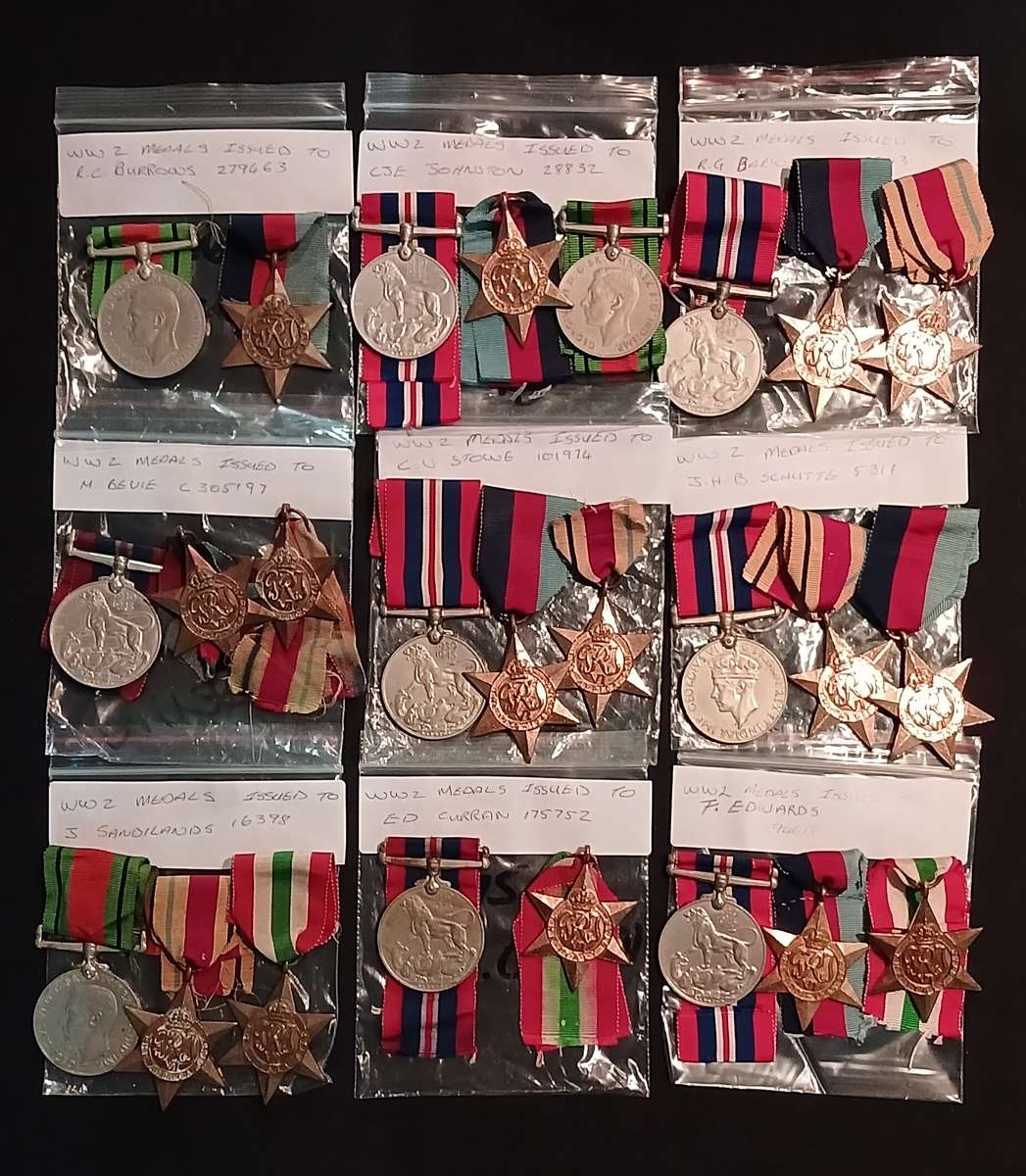 WW2 MEDAL  LOT   ----  ( ALL MEDALS NAMED , SEE PHOTO'S )  ONE BID FOR THE LOT STARTING @ R1