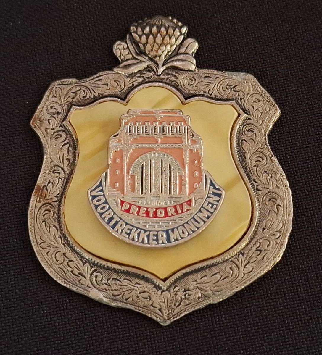 Voortrekker Monument Badge With Mother Of Pearl Inlay and Enamel        E23