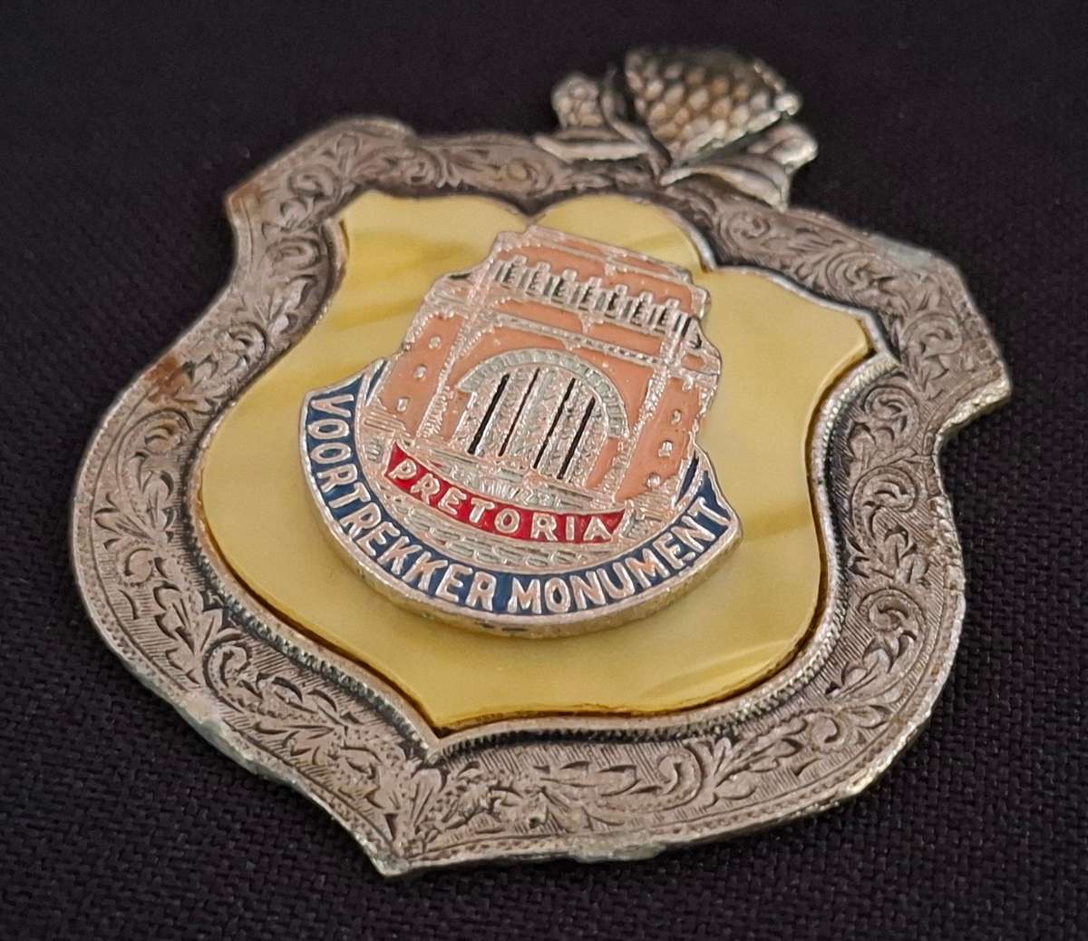 Voortrekker Monument Badge With Mother Of Pearl Inlay and Enamel        E23
