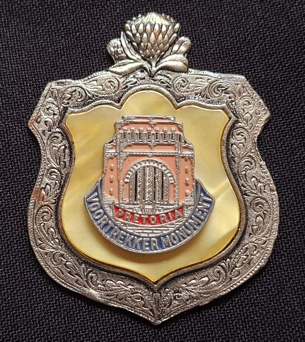Voortrekker Monument Badge With Mother Of Pearl Inlay and Enamel        E23