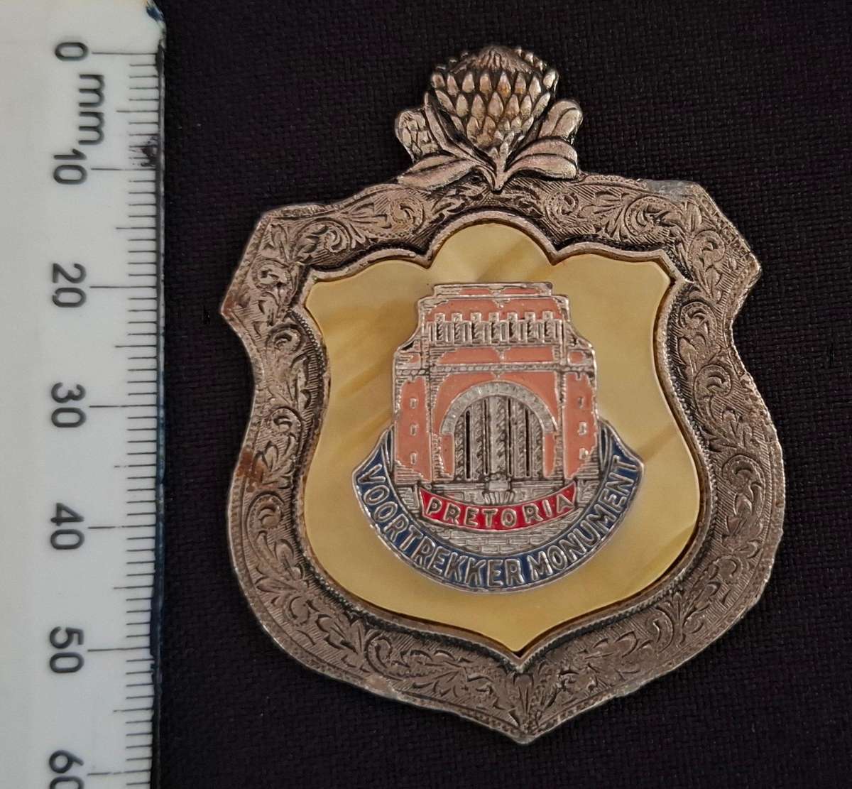 Voortrekker Monument Badge With Mother Of Pearl Inlay and Enamel        E23
