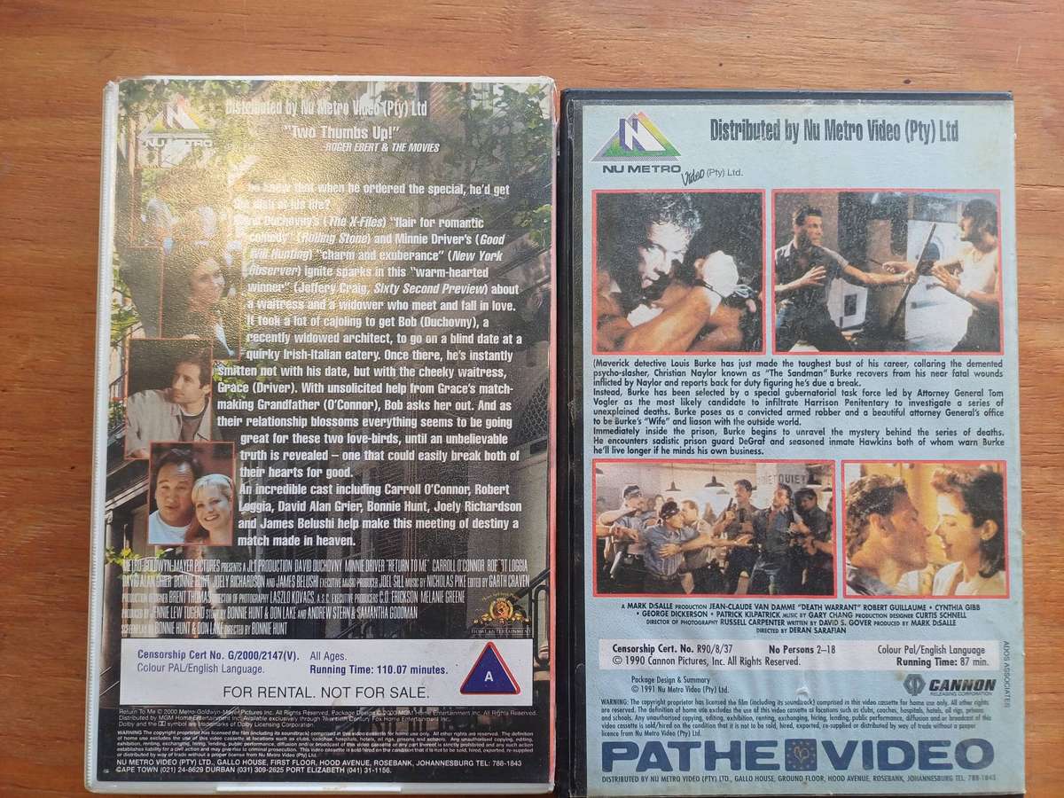 Death Warrant and Return to me on VHS