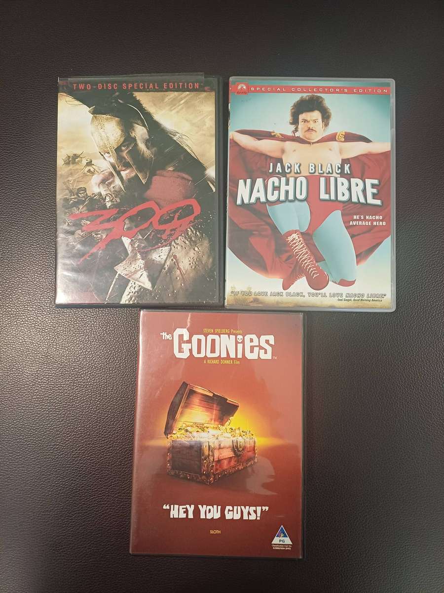 3 DVD Bundle cult classics (300 2 disc , The Goonies, Nacho Libre)