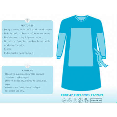 10 x Blue Surgical Protective Gown -50GSM - Large