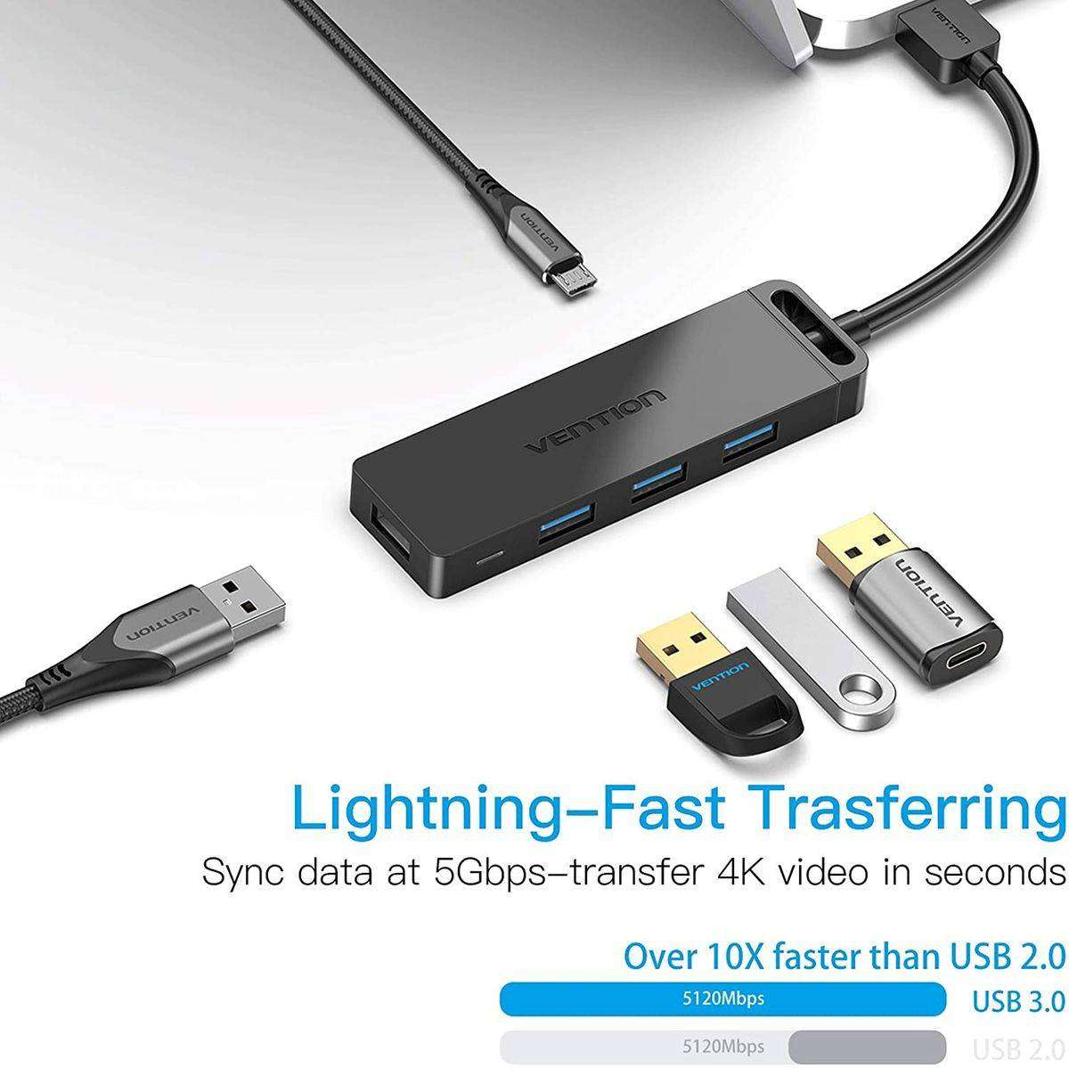 Vention 4-Port USB 3.0 HUB Adapter For Macbook - Black