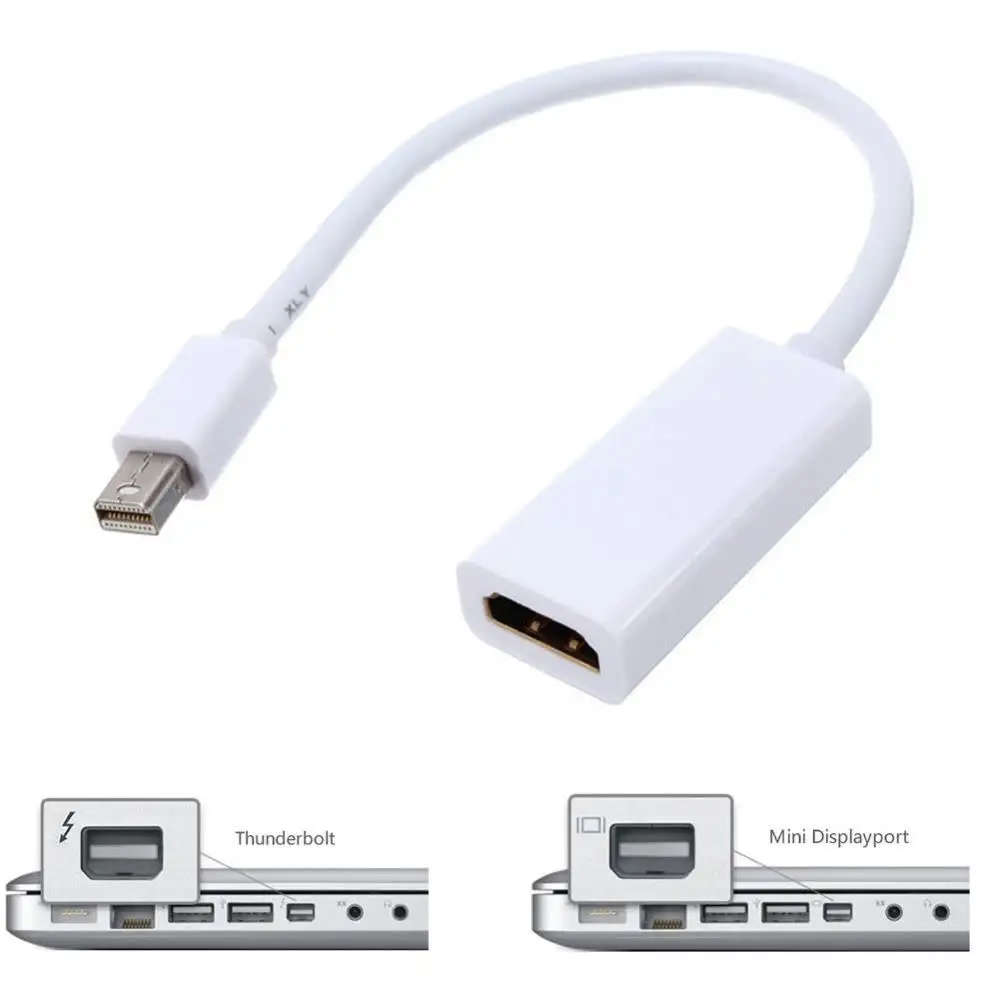 White Thunderbolt Mini Display Port to HDMI Cable Adapter Compatible with MacBook Pro Air iMac