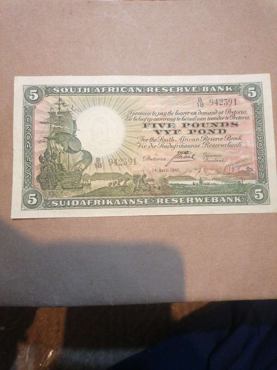 1941 SCARCE J. POSTMUS FIVE POUND BANKNOTE.STUNNING CONDITION