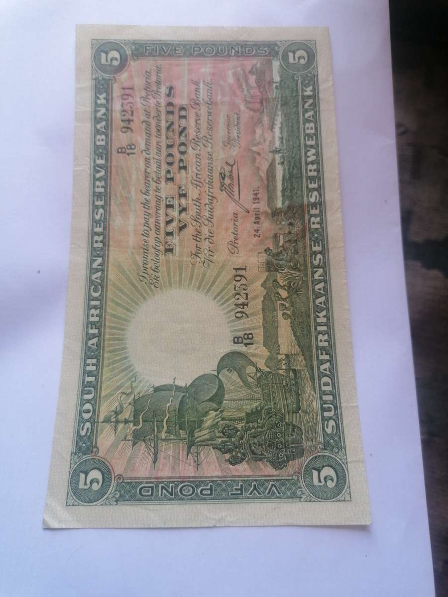 1941 SCARCE J. POSTMUS FIVE POUND BANKNOTE.STUNNING CONDITION
