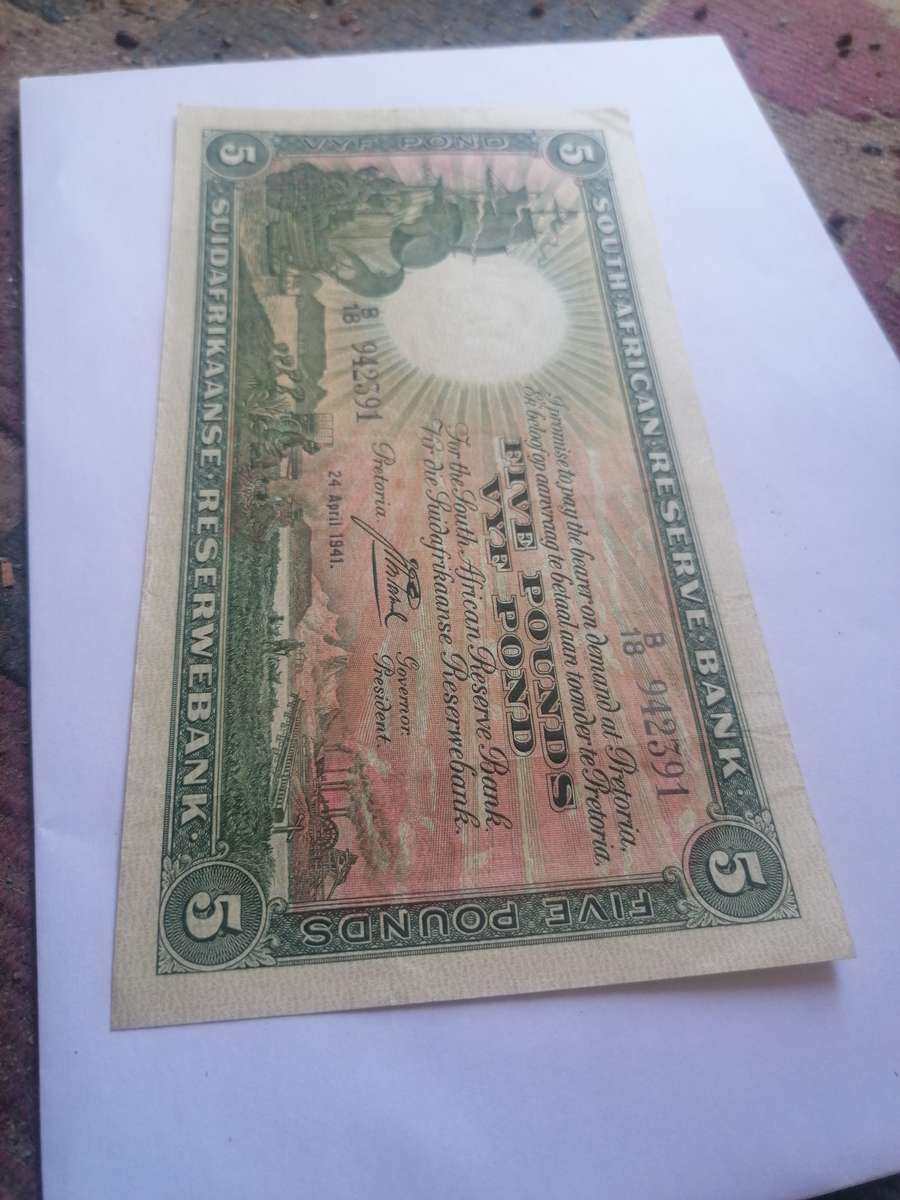 1941 SCARCE J. POSTMUS FIVE POUND BANKNOTE.STUNNING CONDITION