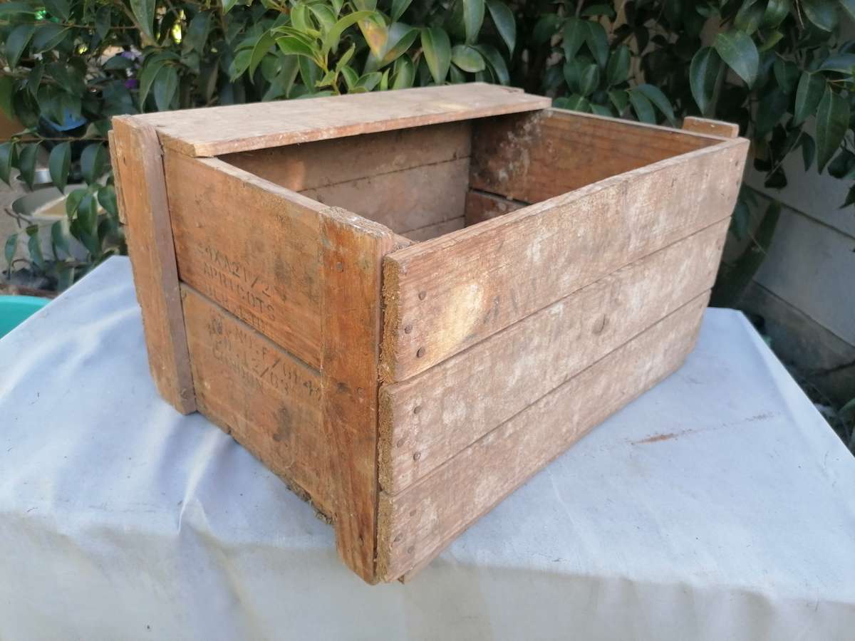 Antique apricot crate made in London