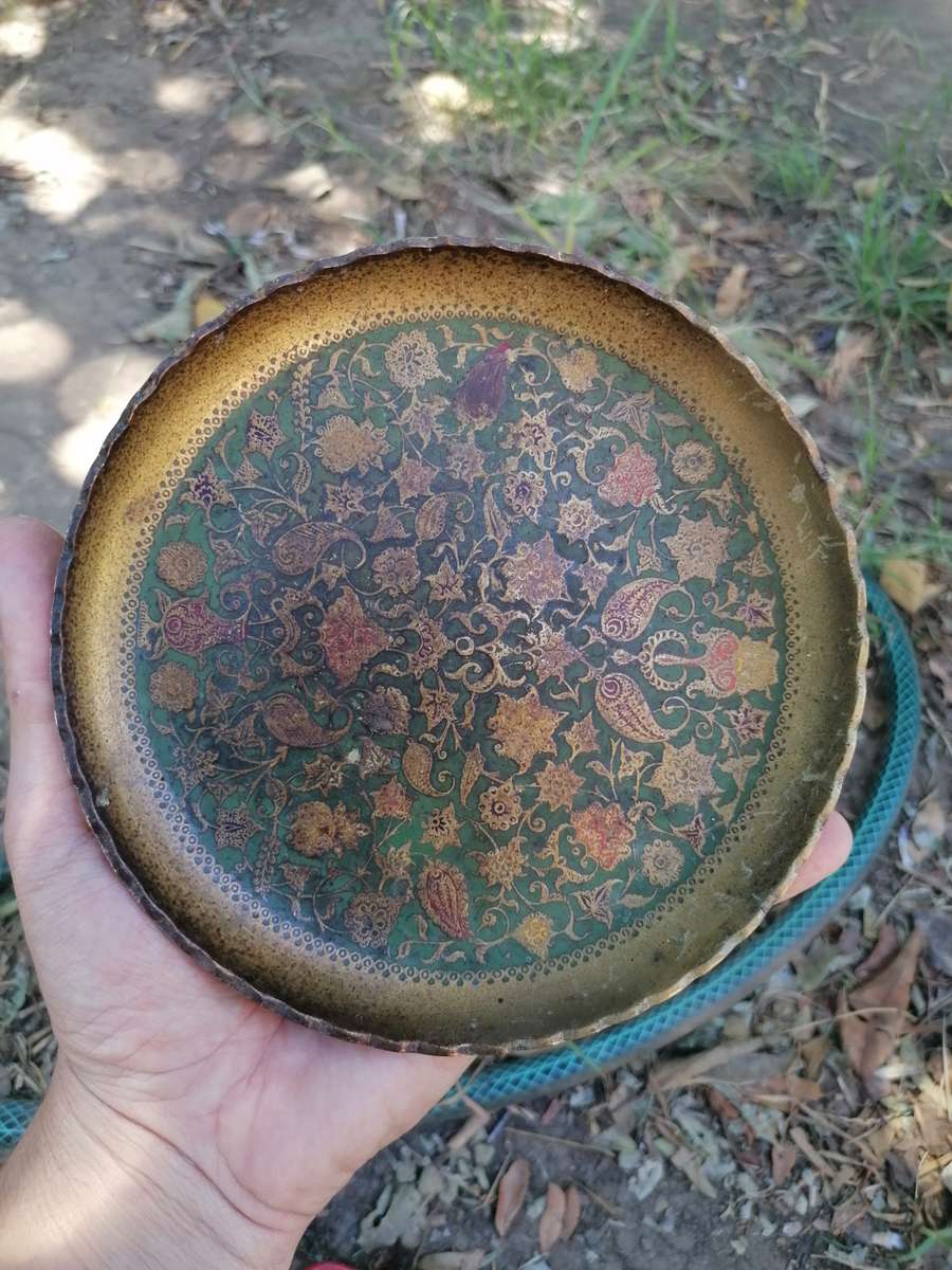 Vintage brass and enamel plate