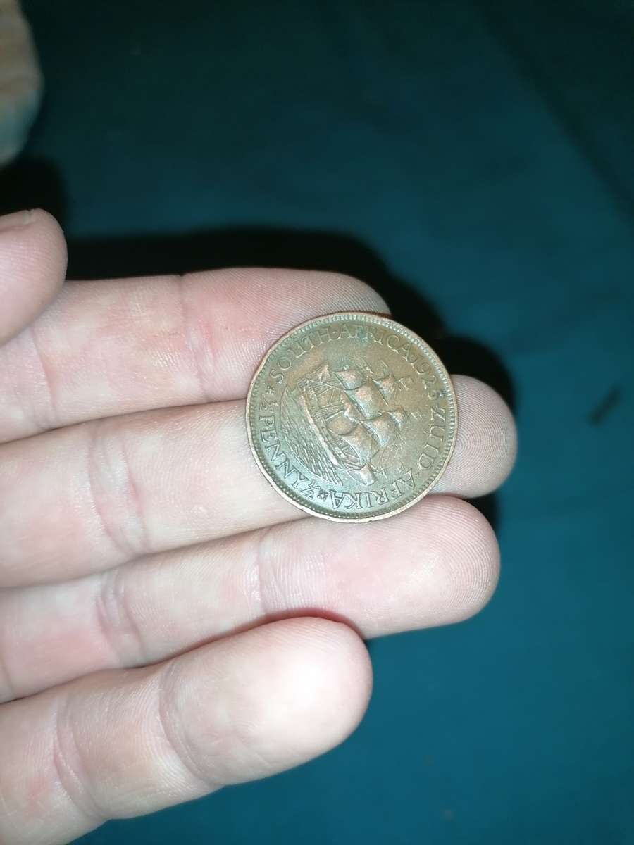 VERY RARE FIND IN THIS CONDITION 1925 ZUID-AFRIKA 1/2 PENNY
