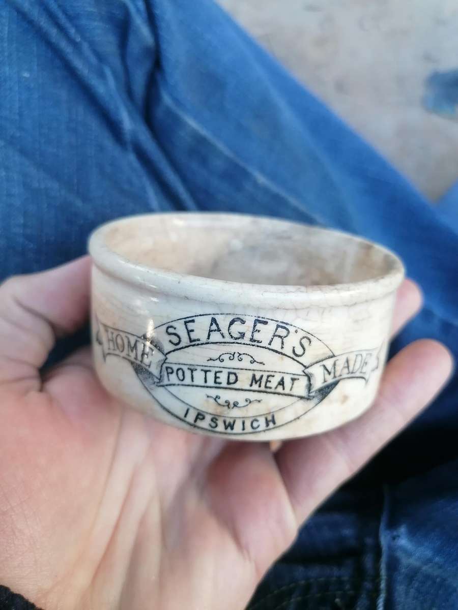 Antique R Seager Home Made Potted Meats Ipswich Jar,