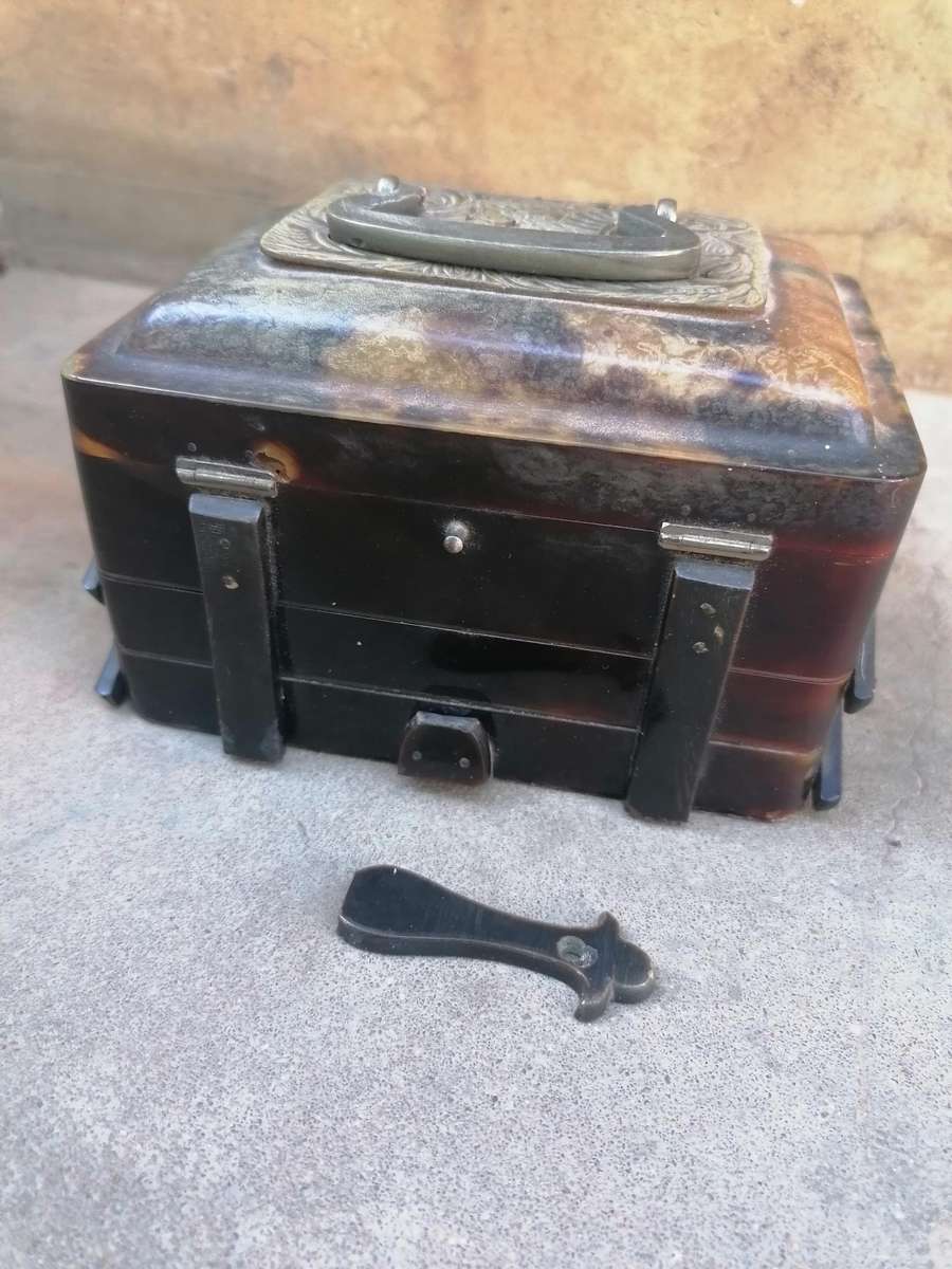 Antique Chinese Natural Animal Shell 3 Tier Box w/Carved Dragon