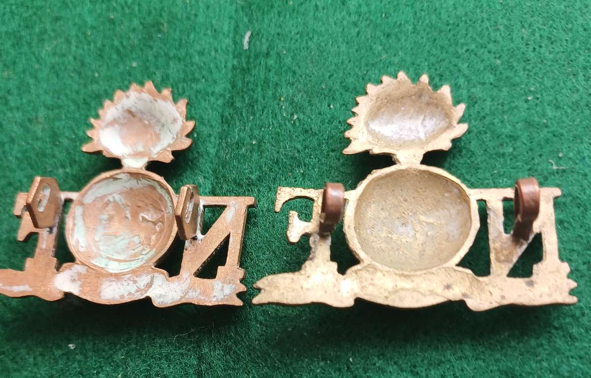 British Army, Royal Northumberland Fusiliers brass titles x 2