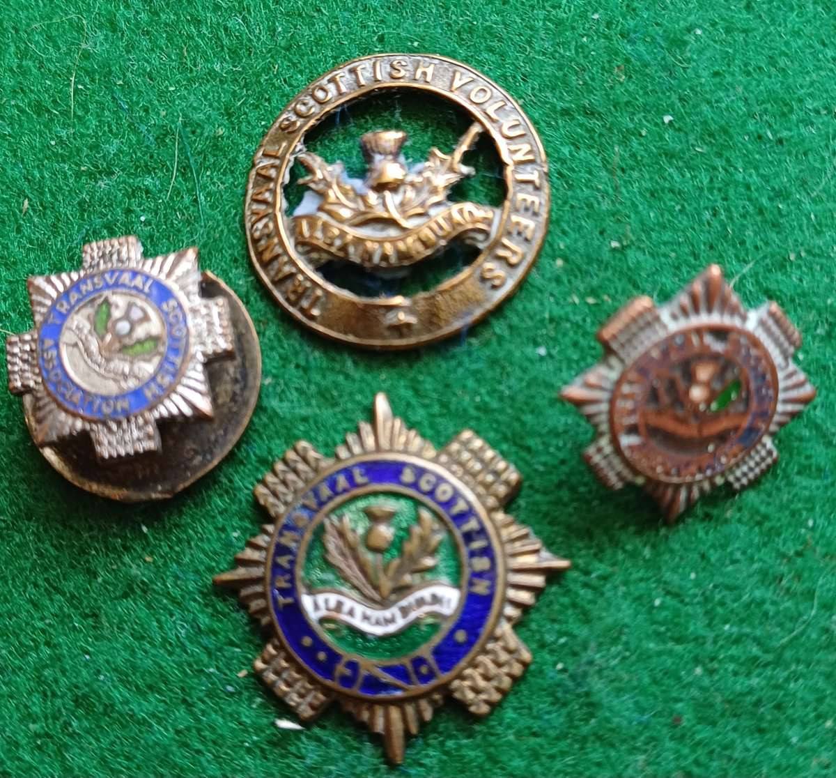 SA Transvaal Scottish Sweetheart badges x 4, inc TS Volunteers.