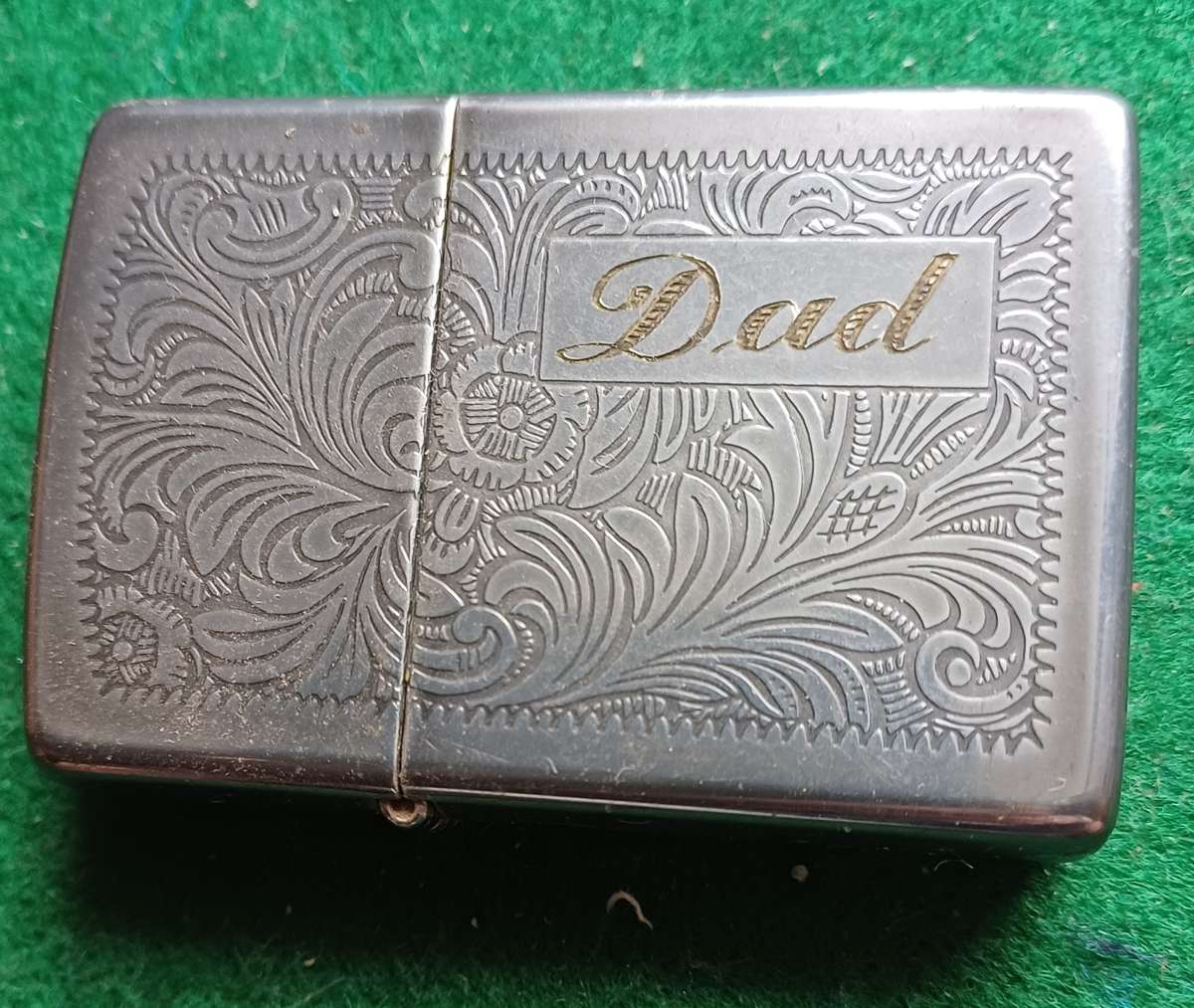 Zippo Lighter antique finish, engraved "Dad."
