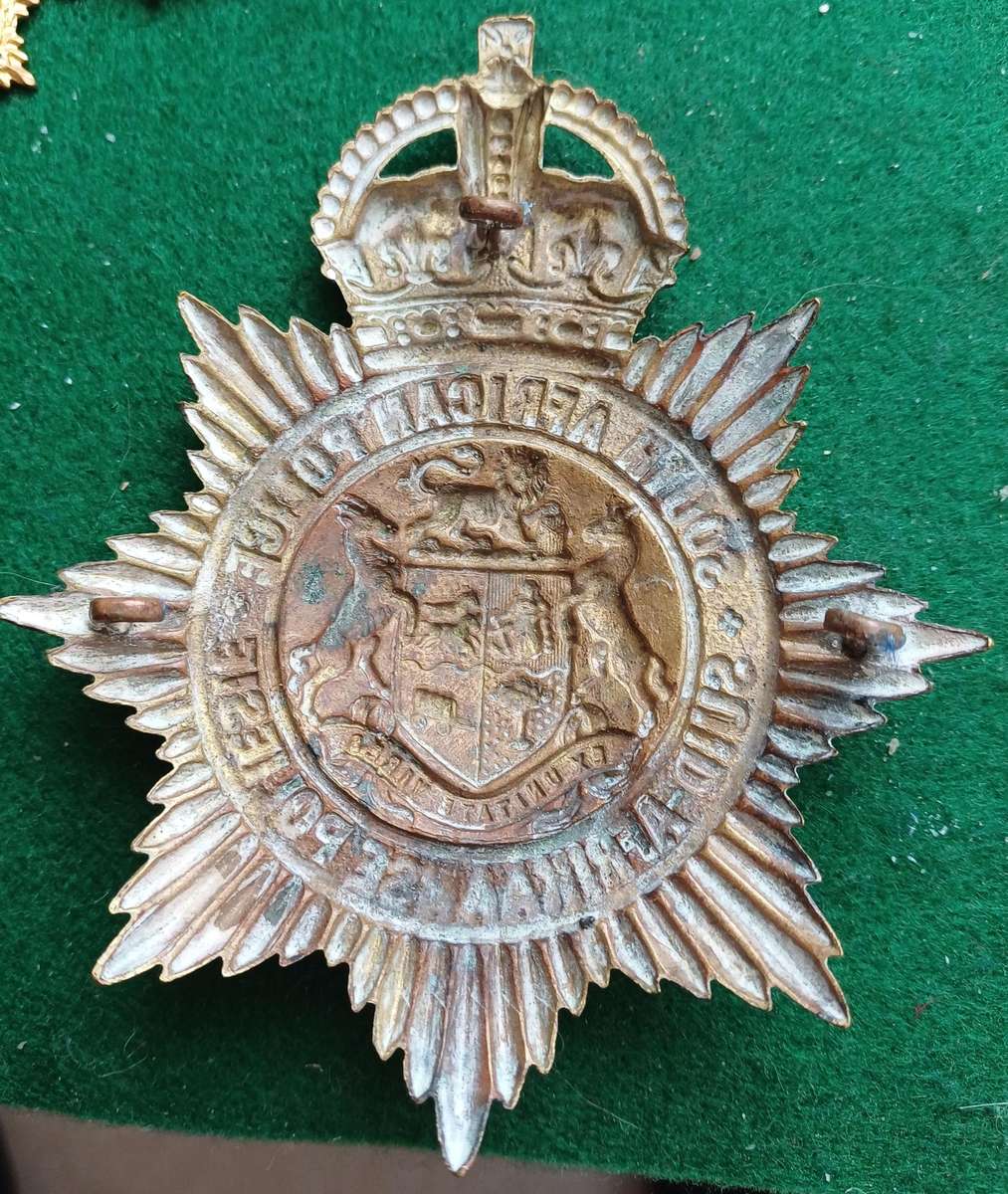 SA Suid Afrikaanse Polisie, large brass Helmet plate worn 1926 - 31, Owen 1900, 100 x 85 mm