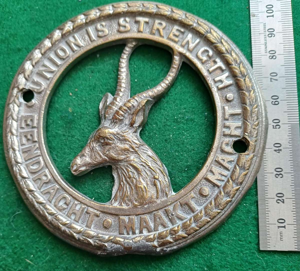SA UDF WWI "Goat in porthole" door or plaque badge, 110mm diam