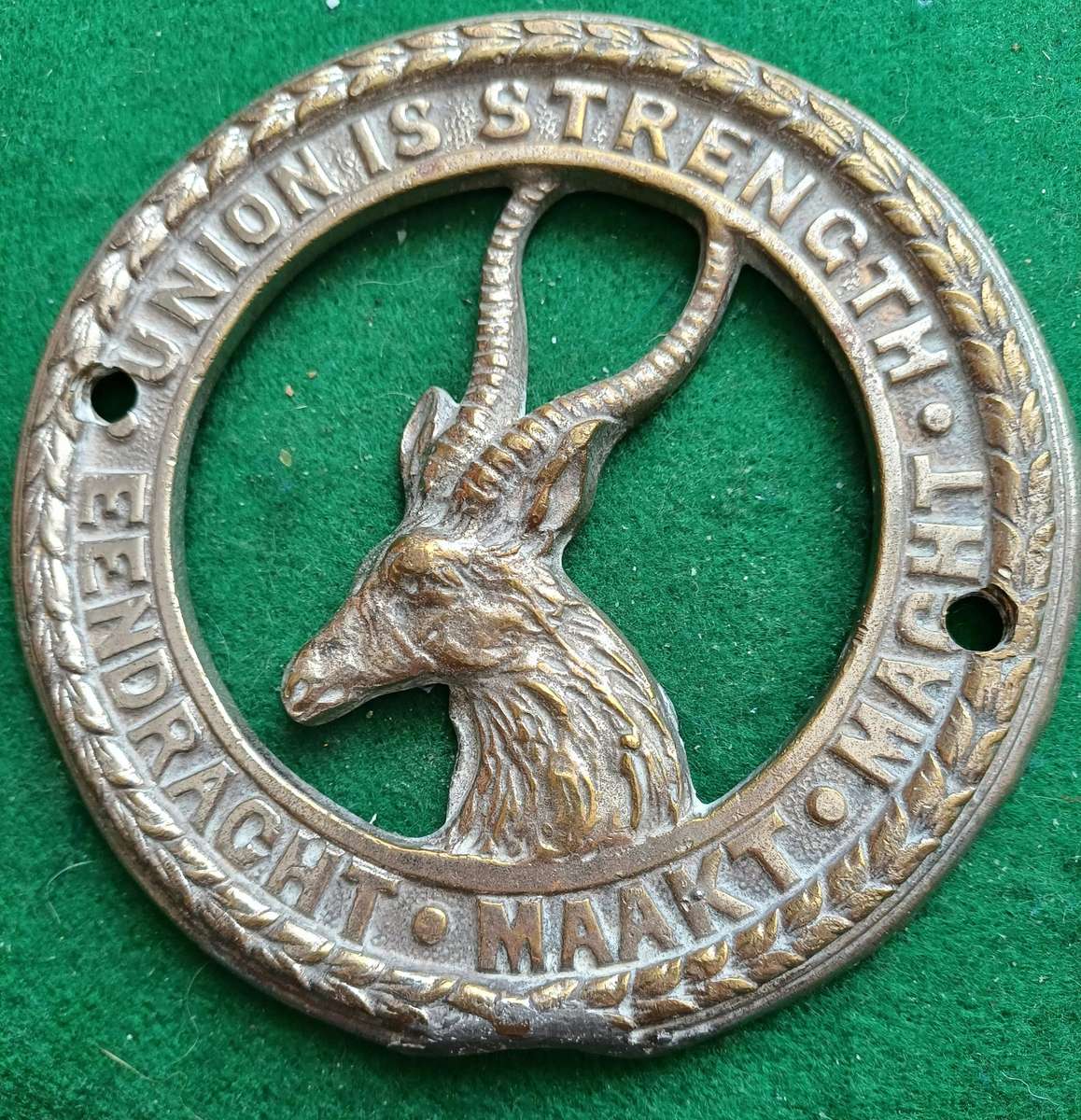 SA UDF WWI "Goat in porthole" door or plaque badge, 110mm diam
