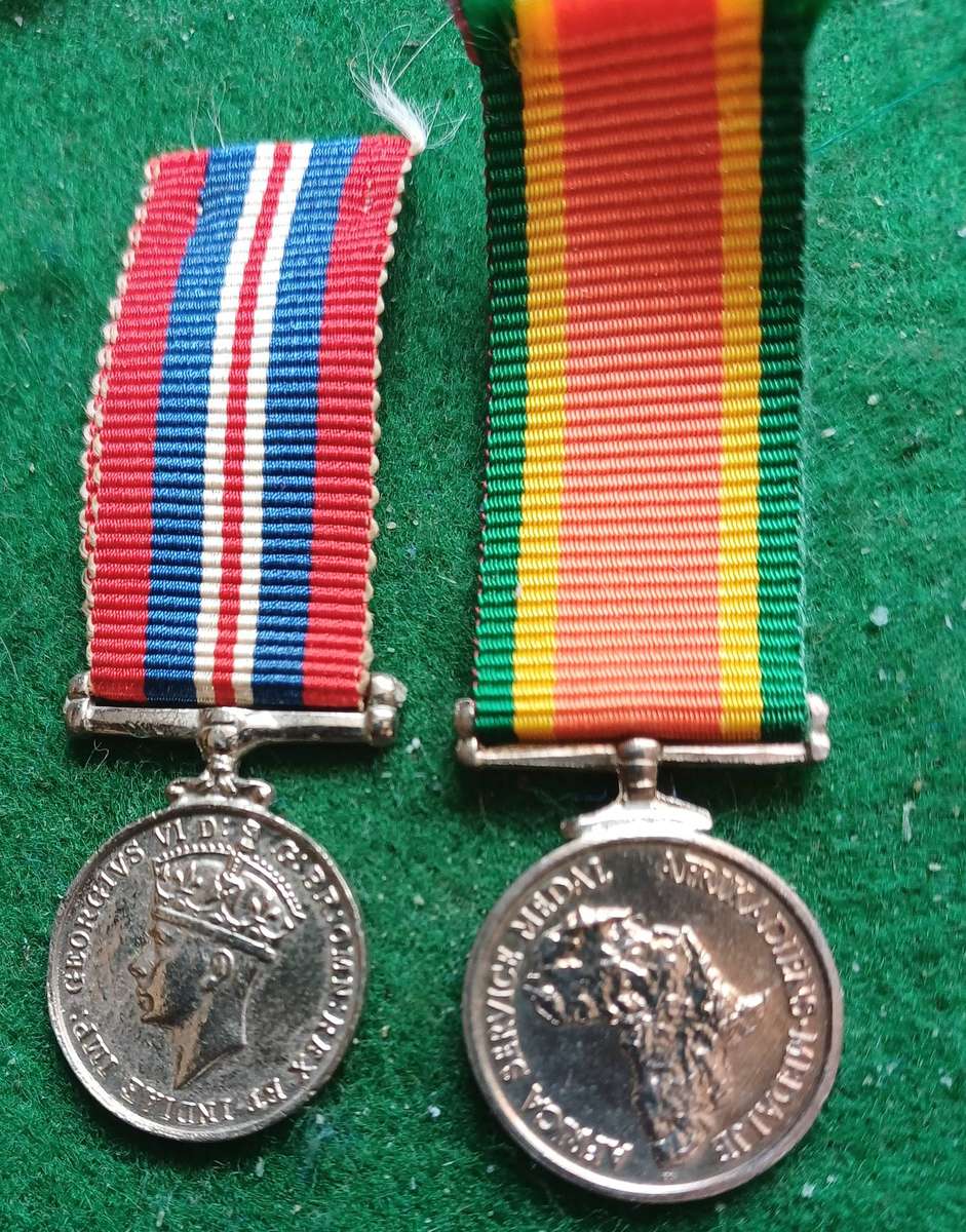 South African WWII war medal & African service medal miniatures