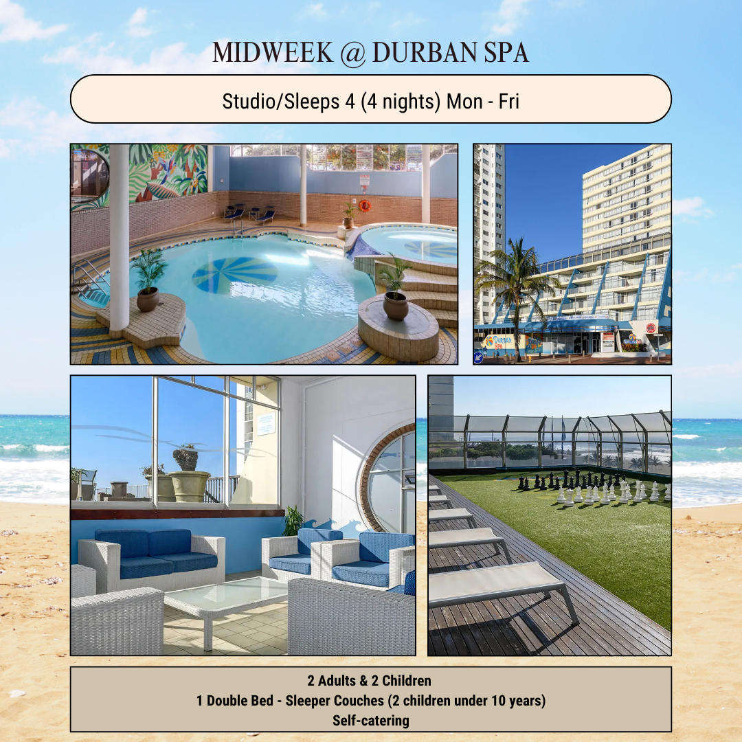 Midweek @ Durban Spa from 25 - 29 Aug 2025(4 Nights) Studio/ Sleeps 4