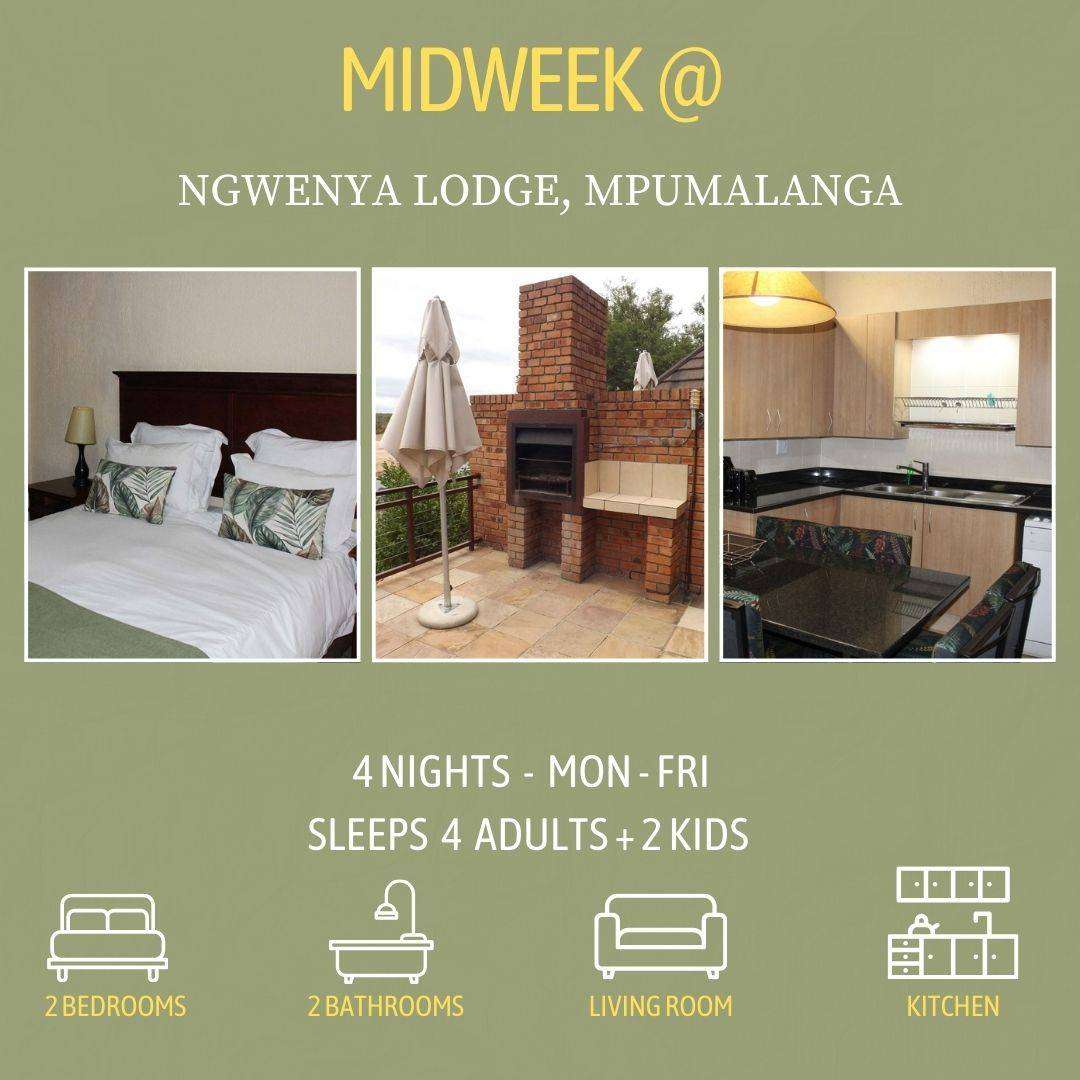 Midweek @ Ngwenya Lodge,Komatipoort from 09 - 13 Feb 2026 (4 Nights) 2 Bedrooms/sleeps 6