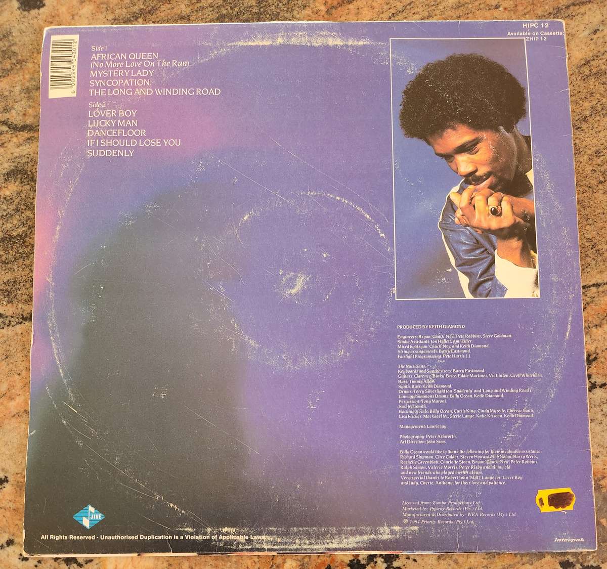 BILLY OCEAN Suddenly (VG+/Vg) Jive HIPC 12 South African Pressing 1984