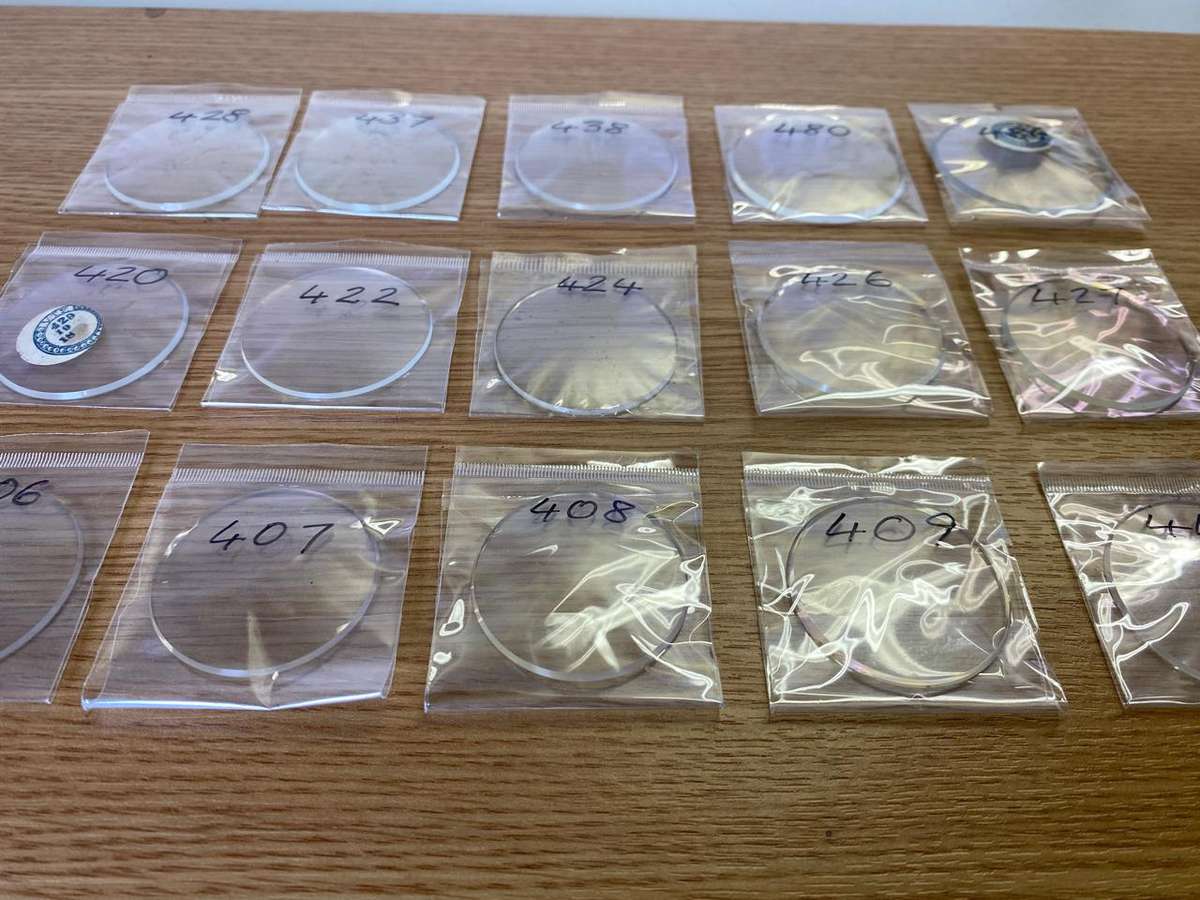 Pocket watch crystals - curved with bevel edge - 15 pieces