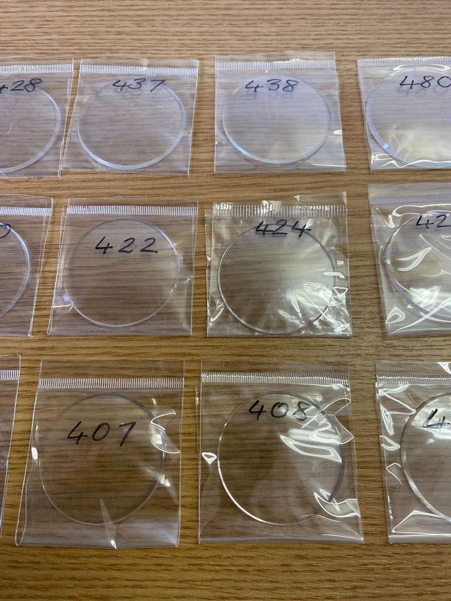 Pocket watch crystals - curved with bevel edge - 15 pieces