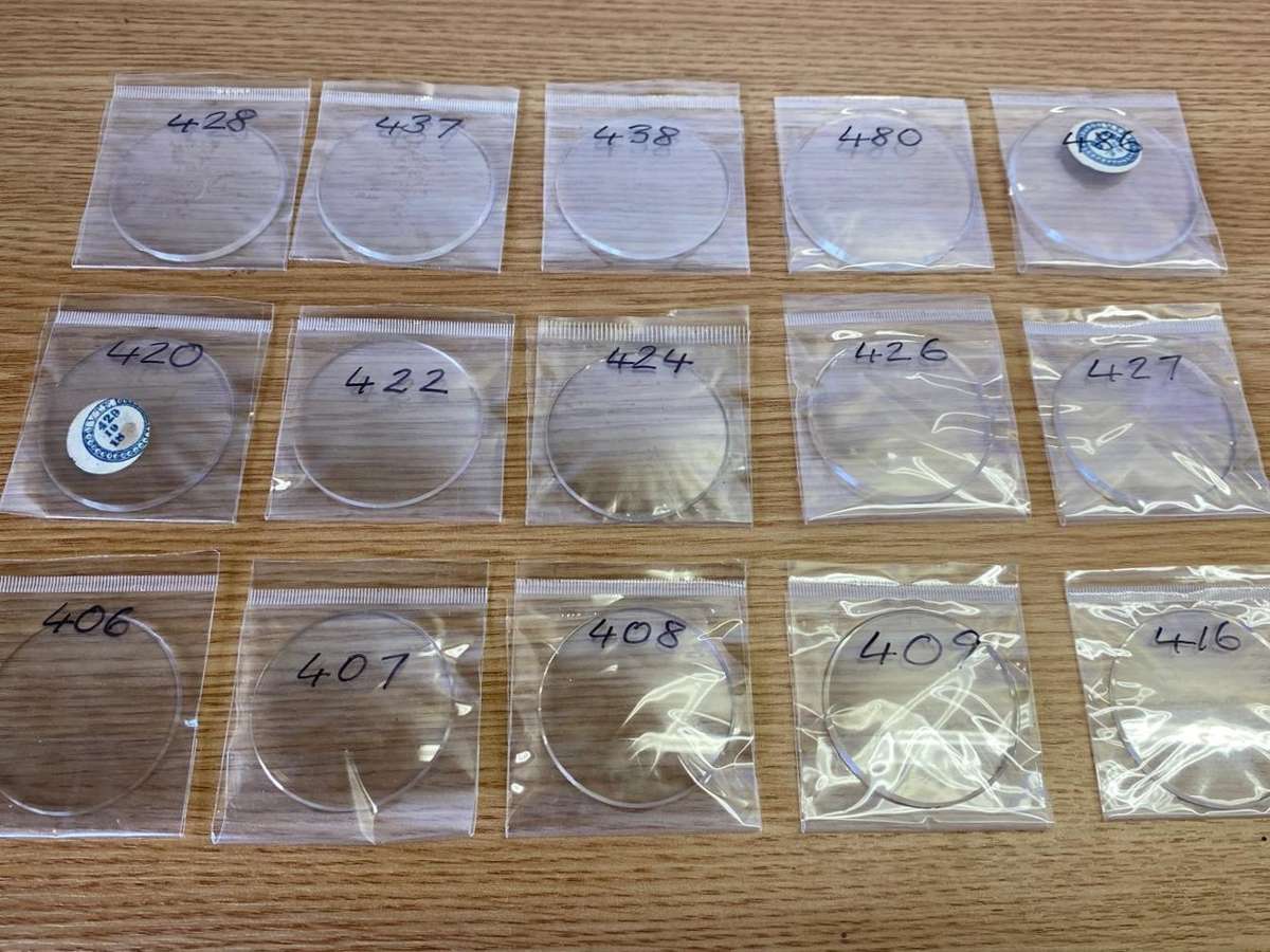 Pocket watch crystals - curved with bevel edge - 15 pieces