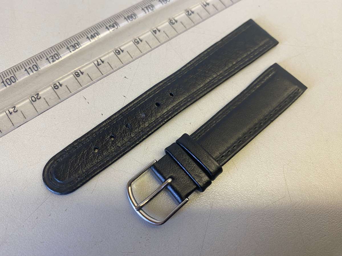 18mm black leather watch strap