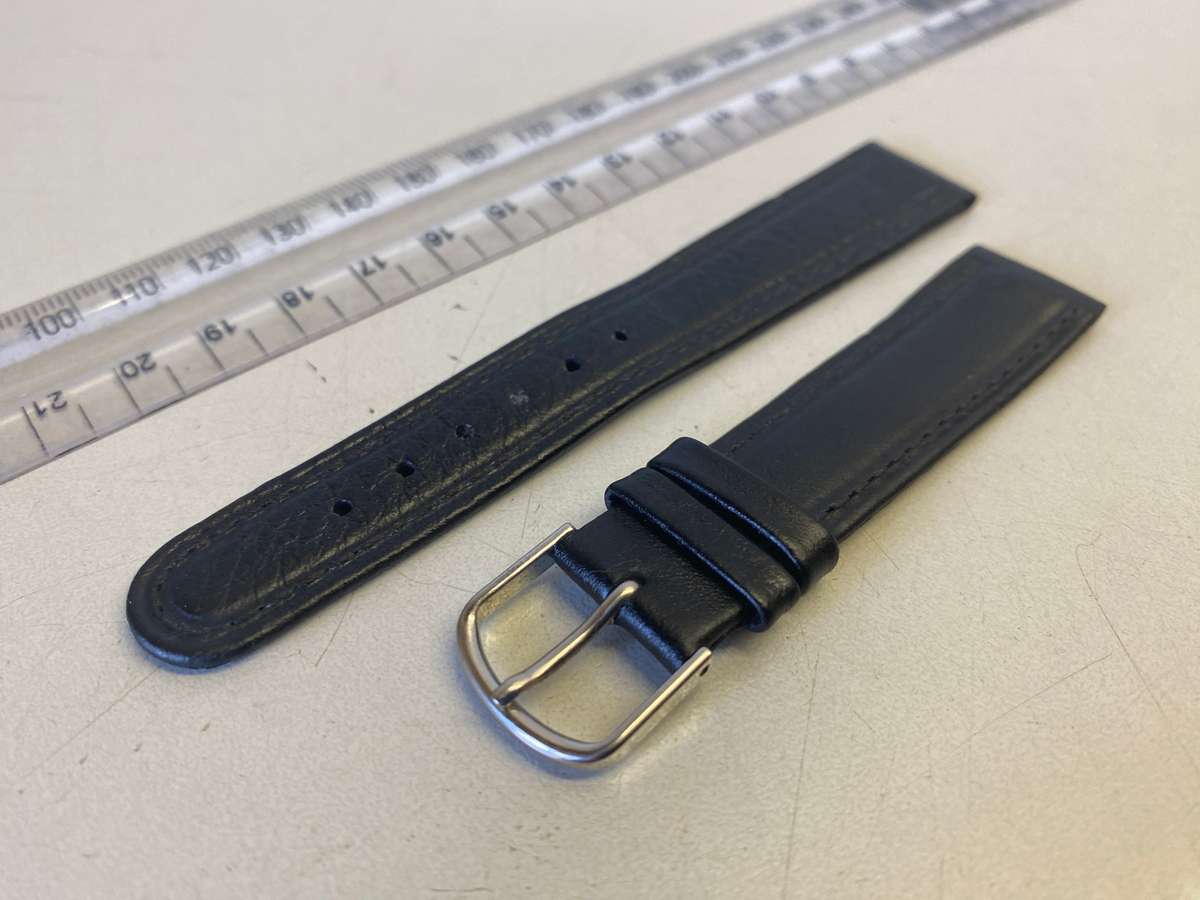 18mm black leather watch strap