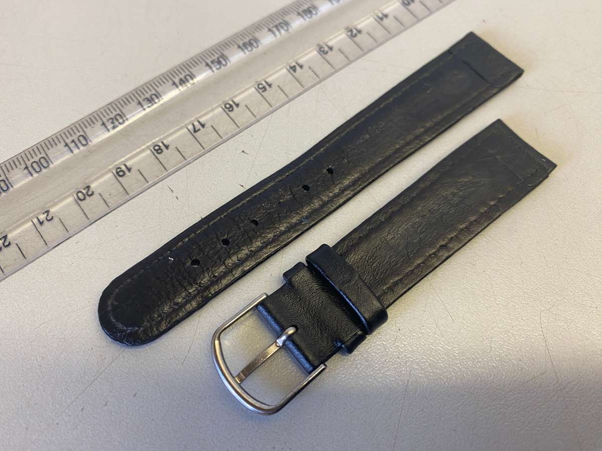 18mm black leather watch strap