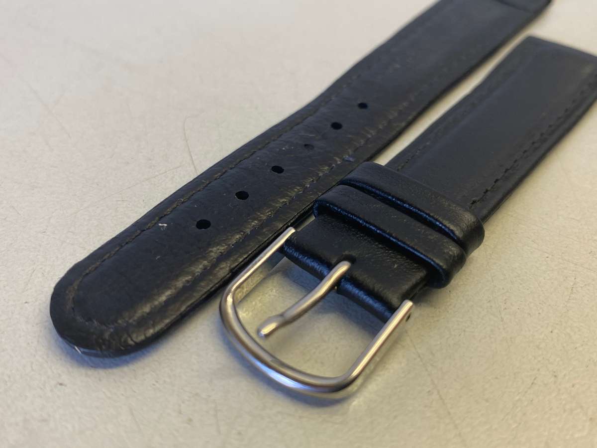 18mm black leather watch strap