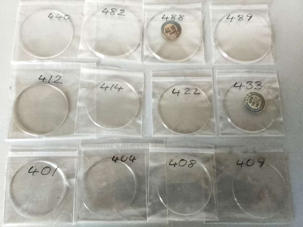 Pocket watch crystals - curved bevel edge- 12 pieces