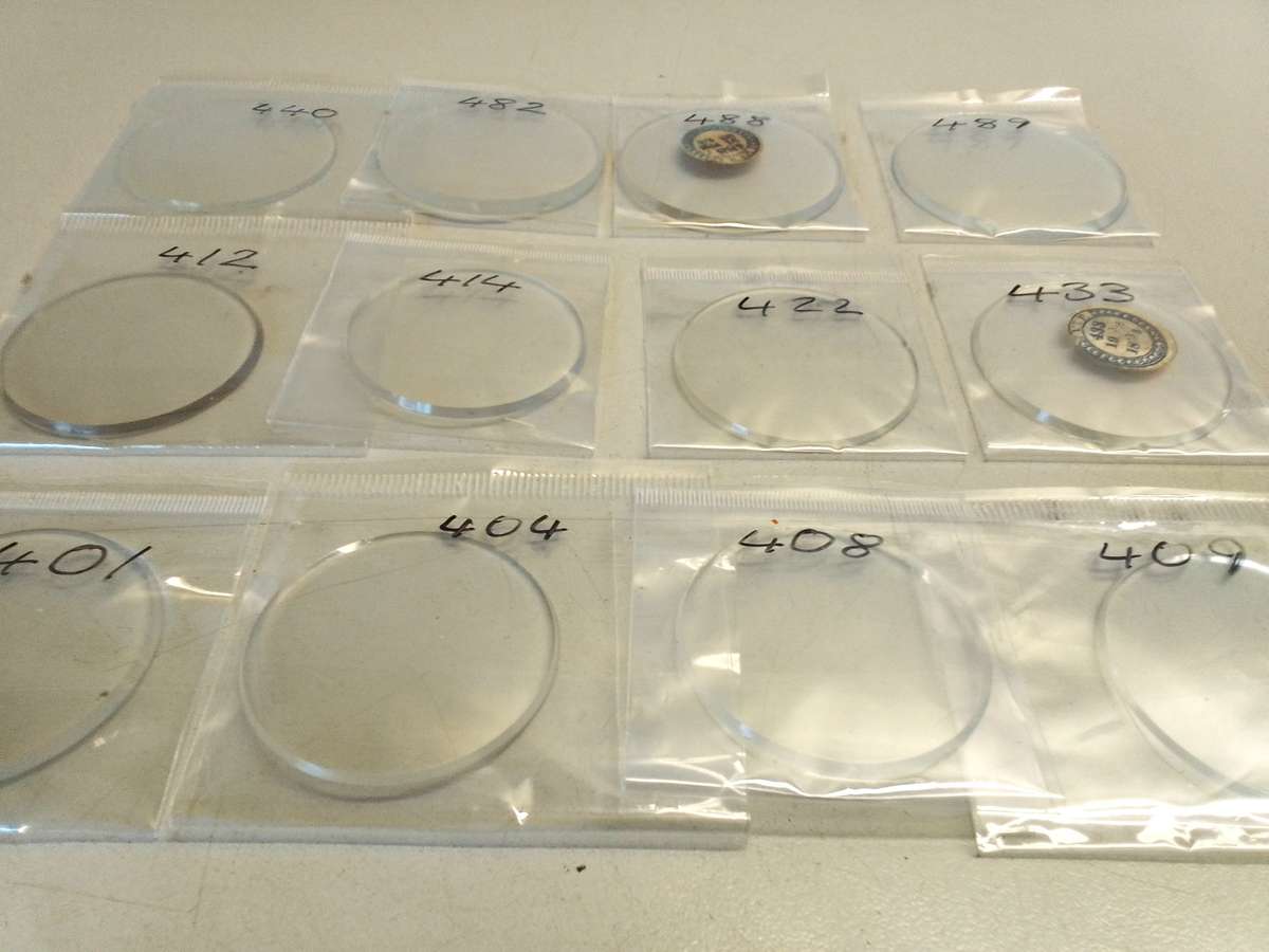 Pocket watch crystals - curved bevel edge- 12 pieces