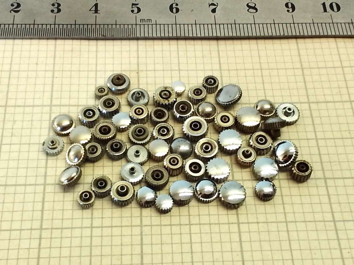 Assorted stainless steel watch crowns - 50+ pieces