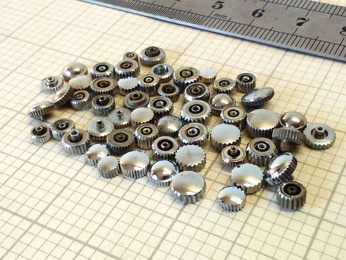 Assorted stainless steel watch crowns - 50+ pieces