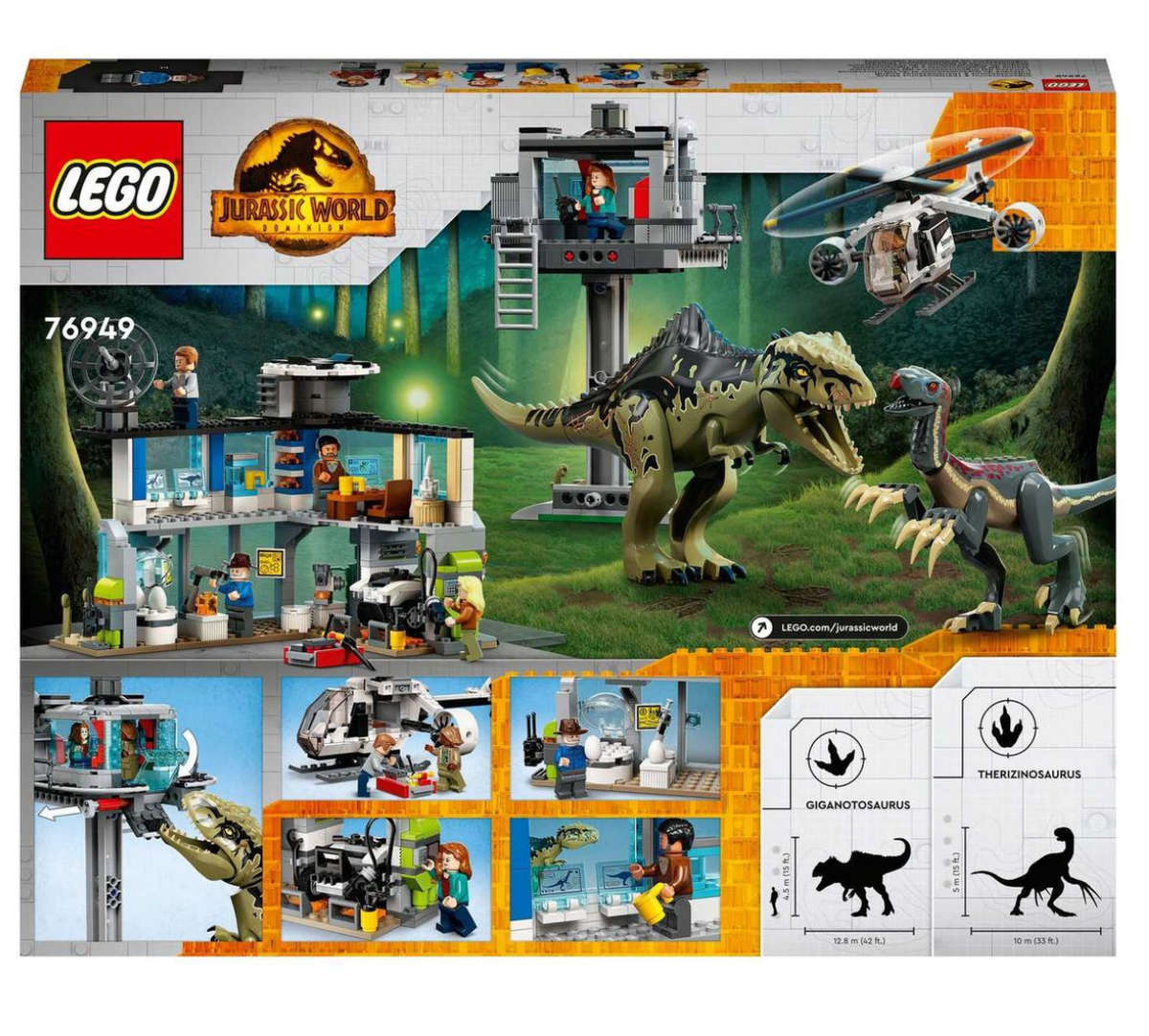 LEGO® Jurassic World Giganotosaurus & Therizinosaurus Attack 76949 Building Toy Cars (658 Pieces)