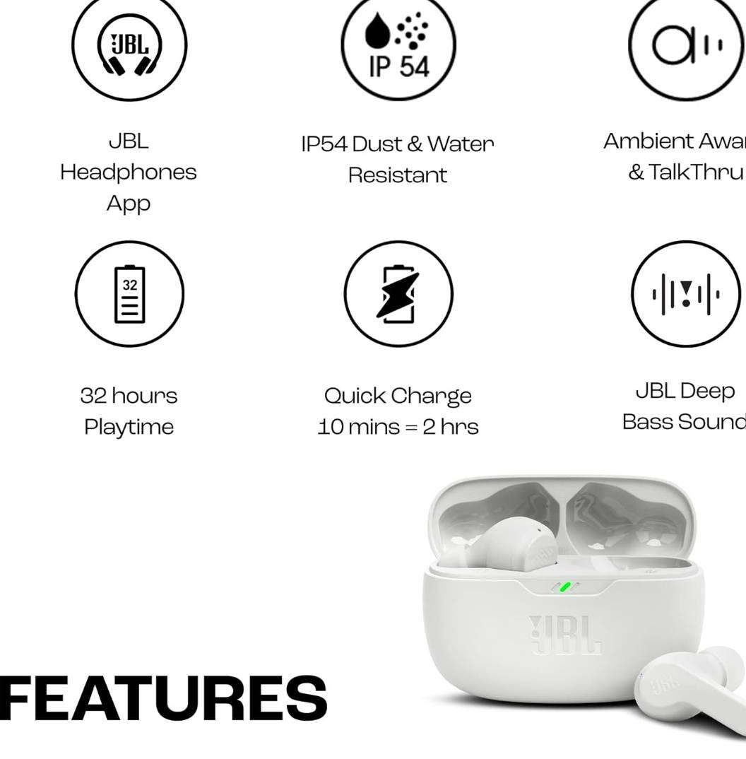 JBL Wave Buds True Wireless Bluetooth Headphones - White