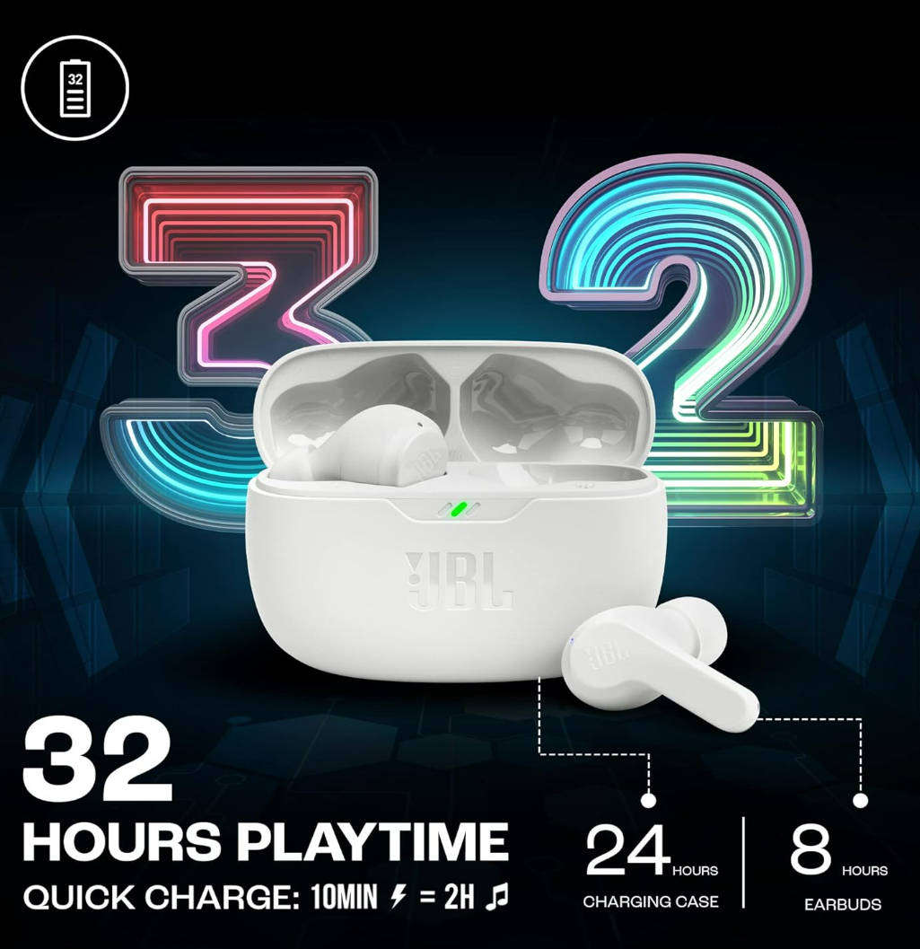 JBL Wave Buds True Wireless Bluetooth Headphones - White