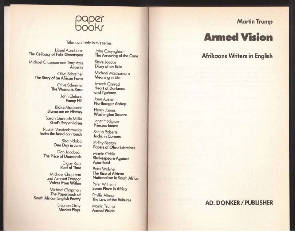 Armed vision: Afrikaans writers in English -- Martin Trump